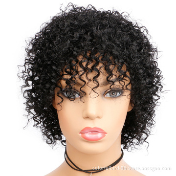 Fast Shipping Short Afro Wig For Men Women non lace short human hair wigs Black Natural short afro kinky curly wig